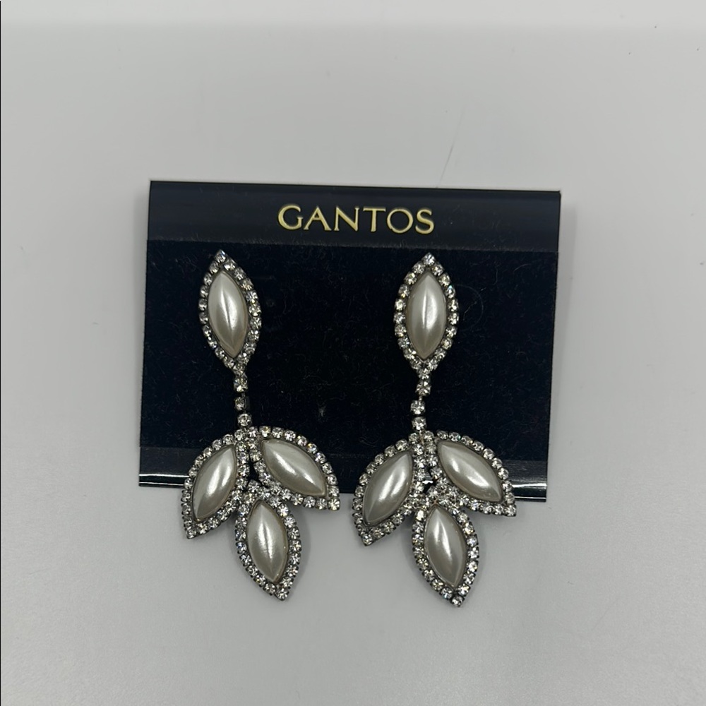 Vtg Gantos Silvertone Leaf Drop Pierced Earrings